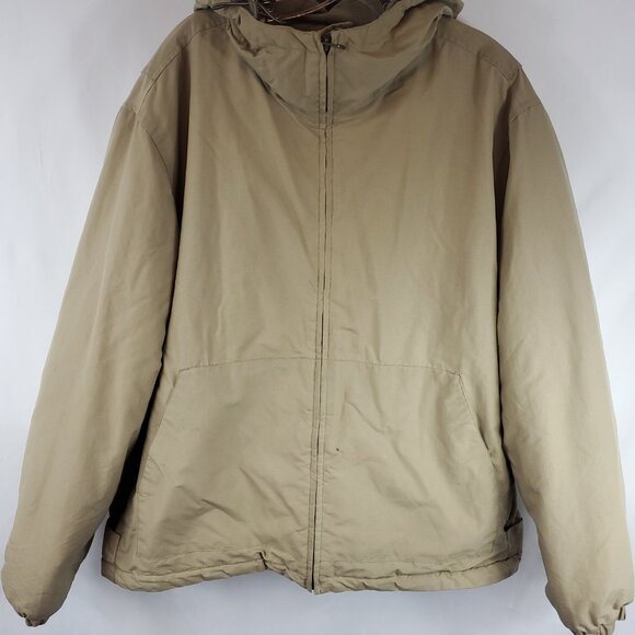 Dockers Tan Khaki Fleece Interior Hooded Lng Slv Zipper Closure Mens Jacket XL - Picture 2 of 16
